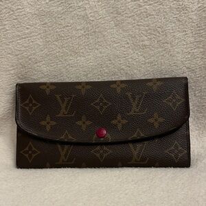 Louis Vuitton Brown Monogram Wallet with Pink Button